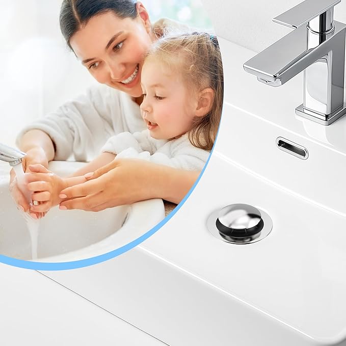 Universal 4 in 1 Bathroom Sink Stopper with Removable Filter Basket, Pop Up Pure Copper Bathroom Sink Drain Strainer, Anti-Clogging Bathroom Drain Stopper Sink Plug for 1.06"-1.65" Basin Drain Holes