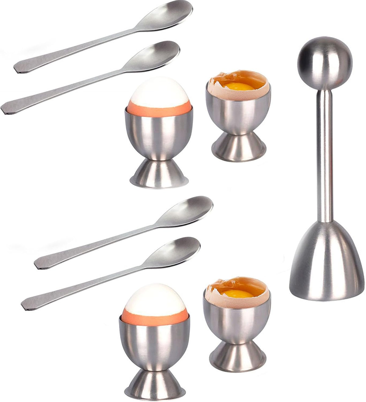 9pcs Steel Egg Cracker Topper Set,Hard Boiled Eggs Separator Holder