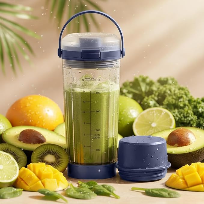 18 oz Vessel Cup Compatible with Ninja Blast Portable Blender, Accessories Sip Lid with Carry Handle, Bottom Cap and Blade Cover Fits for BC150/ BC100 Series Blender (Denim Blue)
