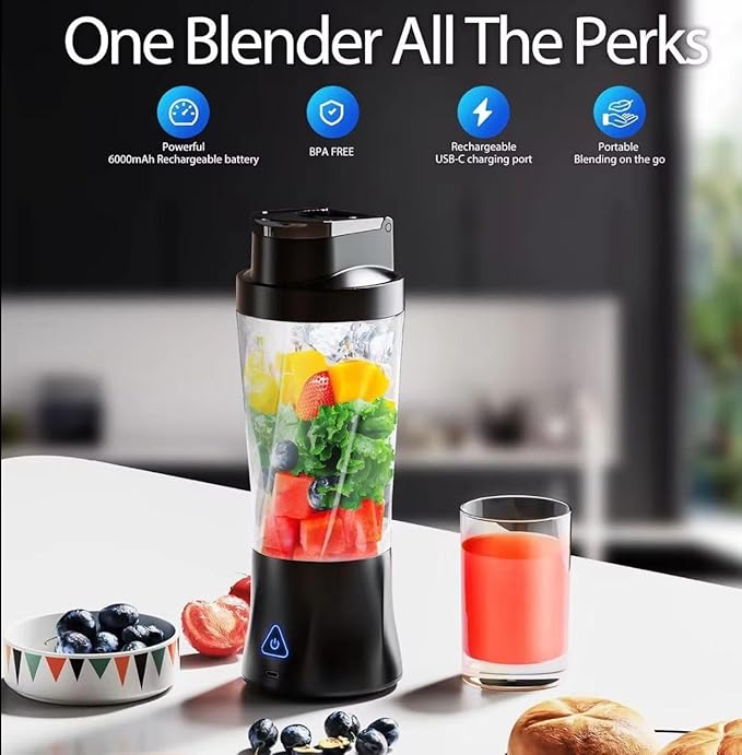Portable Blender 700ml (24oz) – USB Rechargeable Personal – Mini Travel Blender for Shakes & Smoothies – Black & White”