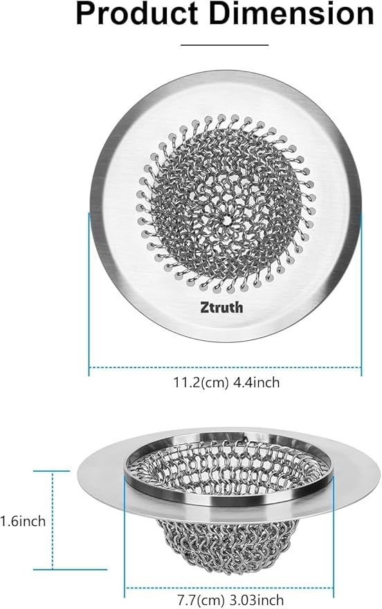 2 Pack Kitchen Sink Drain Strainer, Reversible Anti-Clogging Kitchen Sink Strainer, Handmade 304 Stainless Steel Sink Strainer Basket, Fit Kitchen Sink & Garbage Disposal (Patented Product)