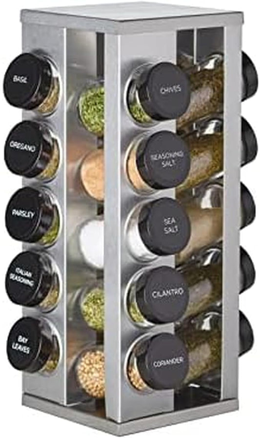 Kamenstein 20 Jar Heritage Revolving Countertop Spice Rack Organizer with Spices Included, FREE Spice Refills for 5 years