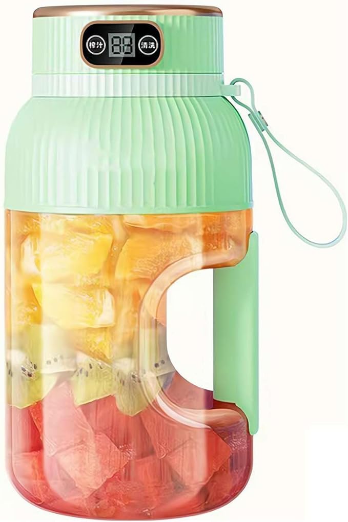 Portable Blender,On the Go Blender,Multifunctional Juicer Cup with Digital Display,Fresh Juice Portable Blender for Smoothies or Shakes,Wireless USB Rechargeable Fruit Blender for Outdoor (Green2)