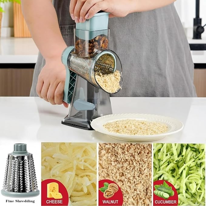 YOUCZON Rotary Cheese Grater Multi-Purpose Stainless Steel Cheese Shredder - Cheese Grater With Handle Effortless Grating of Carrots, Potatoes, Vegetables, and Fruits (blue)