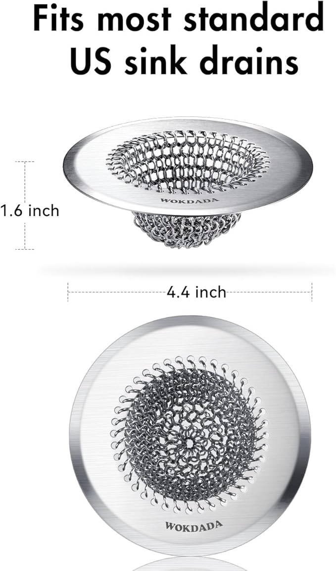 Sink Drain Strainer, Reversible Easy Clean Mesh Sink Strainer with 304 Stainless Steel, Wokdada Revolutionary Anti-Rust Large Kitchen Sink Strainer Food Catcher for Garbage Disposal Without Clogging