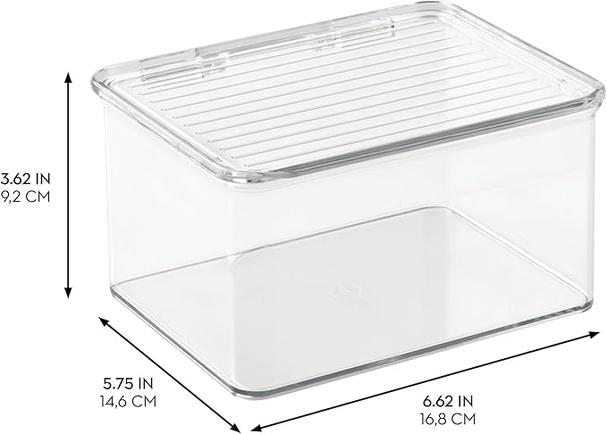 iDesign Recycled Plastic Pantry and Kitchen Storage, Freezer and Fridge Organizer Lidded Bin – 6.75” x 5.75” x 3.75”, Clear