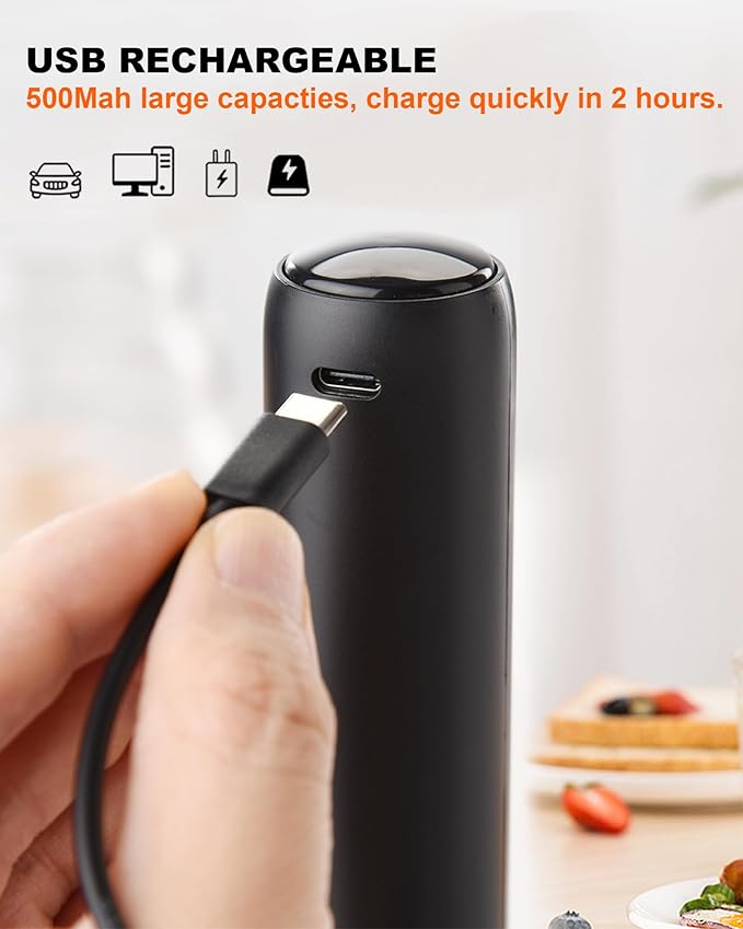 Rechargeable Milk Frother Handheld with Cover, Electric Drink Mixer with Stainless Steel Whisk - Portable Hand Frother Wand for Matcha Latte Cappuccino & Hot Chocolate, Black