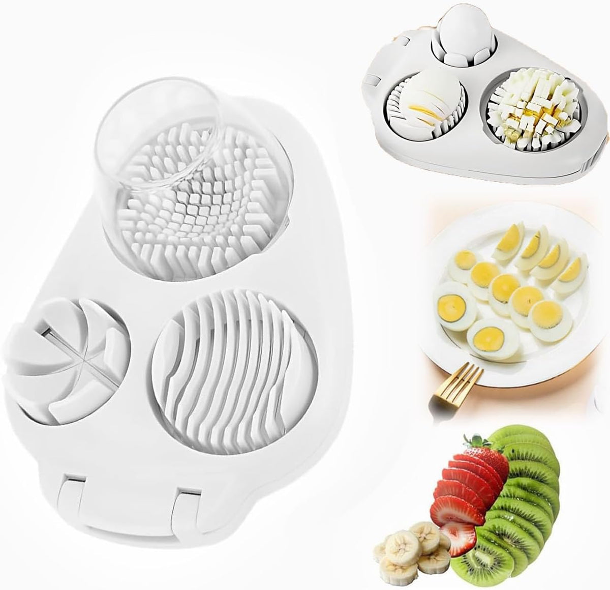 3 in 1 Egg Slicer for Hard Boiled Eggs, 2025 New Egg Cutter, Multifunction Dicer for Strawberry, Mushroom, Grape, Cherry, Tomato, Etc, Durable Kitchen Cutter (1)