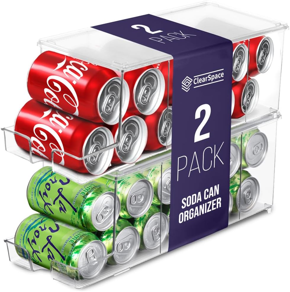 Soda Can Organizer Dispenser for Refrigerator, 12 Can, 2 Pack