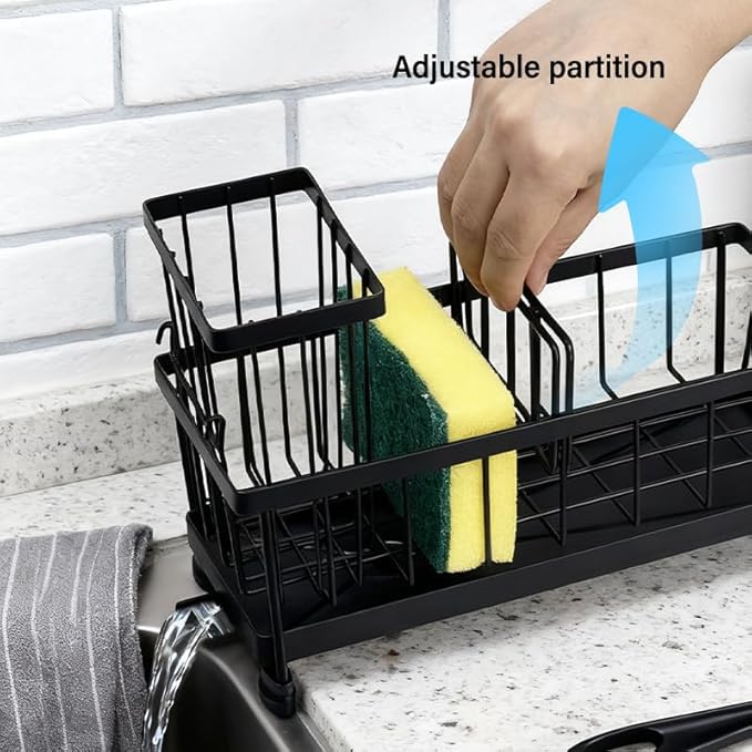 Kitchen Sponge Holder with Brush Holder Sink Caddy Organizer for Sink Kitchen Countertop Organizers and Storage Essentials Black