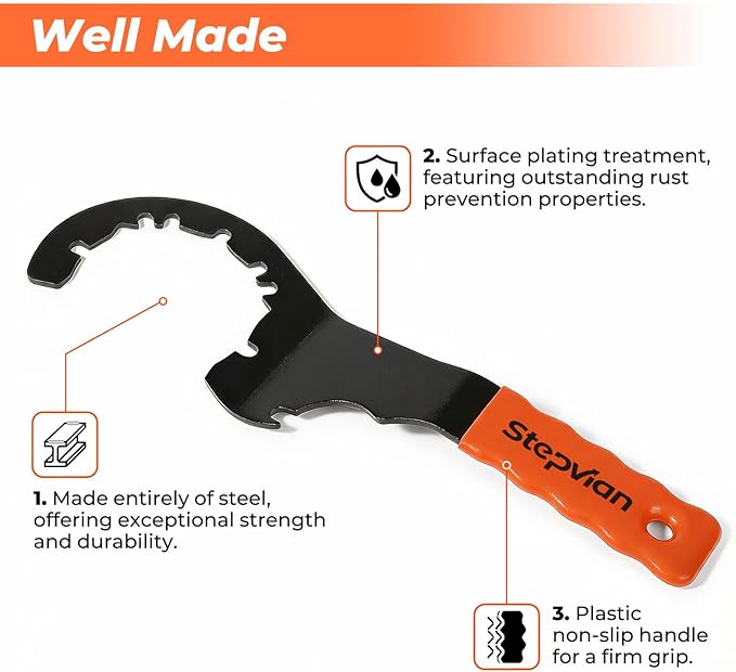 Universal Sink Drain Wrench,Open Design Facilitates for Easy Use,for Loosening and Tightening 4, 6, and 8 Tab Locknuts on Strainer Drains