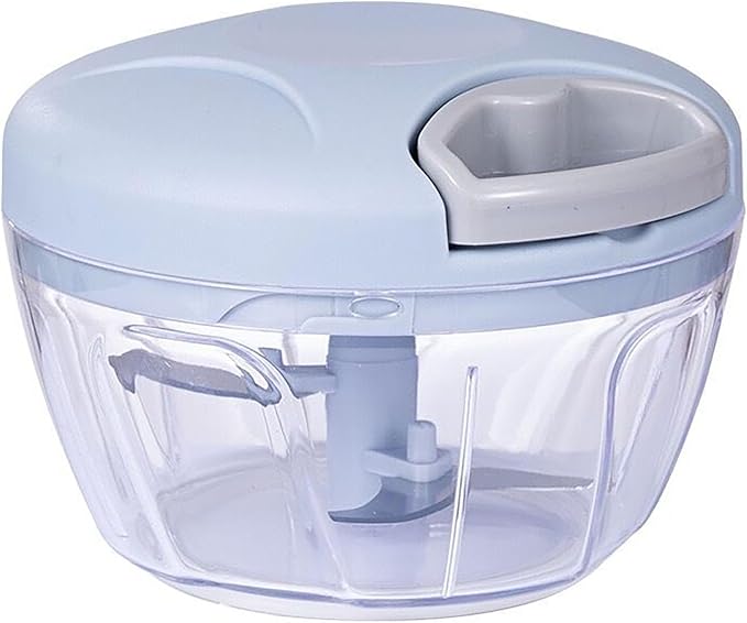 Manual Garlic Chopper, 500Ml Blue Cover ABS Resin Hand Pull String Chopper for Crushing Vegetables and Spice (Blue)