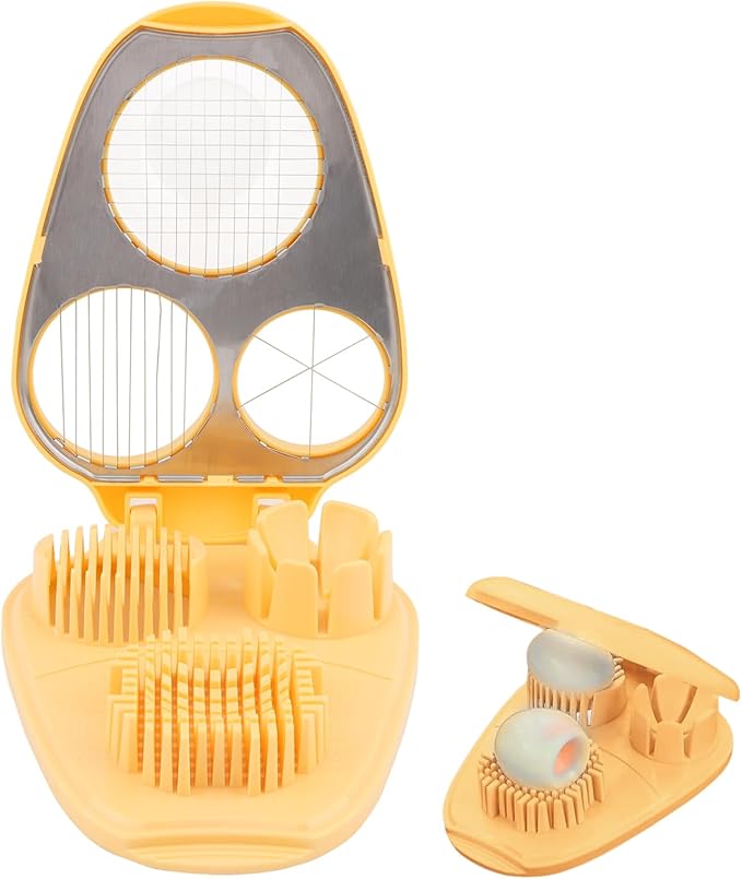 3 in 1 Boiled Egg Slicer, Manual Egg Slicer for Hard Boiled Eggs, 3 Slice Modes Chopper Cutter Stainless Steel Dicer, Kitchen Gadget for Butter Strawberry Tomato, Labor Saving (Yellow)