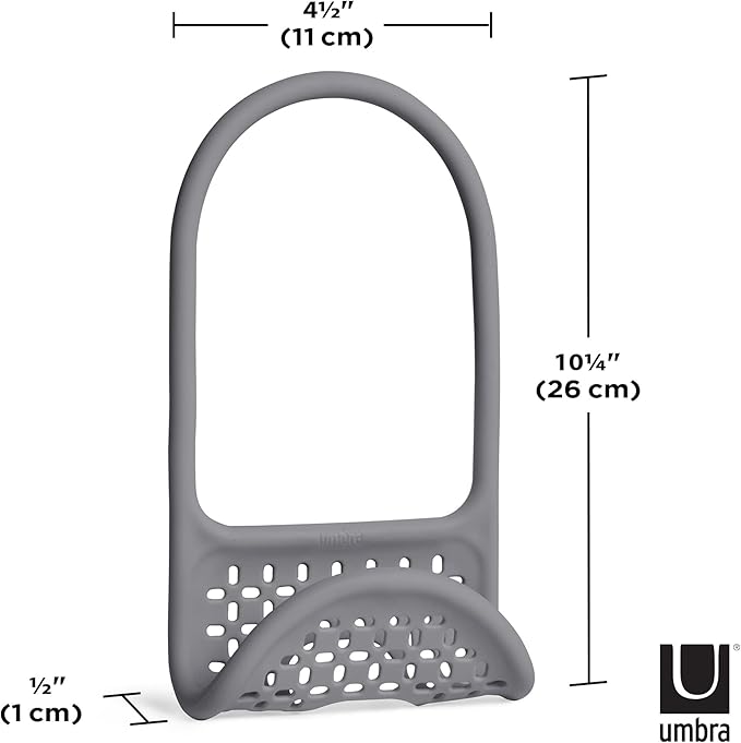 Umbra Sling Kitchen Sink Caddy Sponge Holder, Hangs Over Faucet or Divider, Single, Grey
