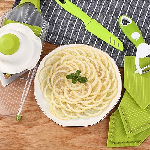 V-Blade Mandoline Slicer 0.06/0.10/0.14 Inch Adjustable Thin slice Lemon Slicer Kitchenaid Accessories Grater 420 Stainless Steel Food Fruit Vegetable Slicer with Finger Guard Protector (Green) - Image 4