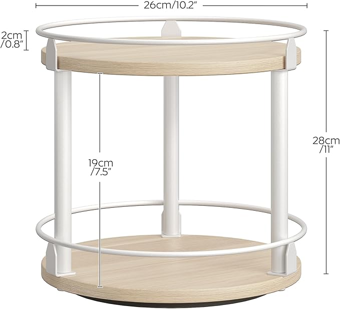 Lazy Susan Organizer, Rotating Spice Rack, White and Light Oak SR22WG
