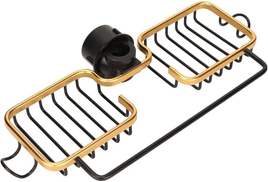 Faucet Holder, Double Faucet Storage Rack with Hooks Faucet Sponge Holder over Faucet Hanging Aluminum Detachable Faucet Drain Rack for Kitchen Sink