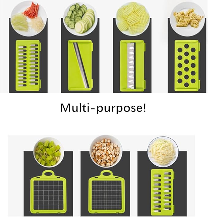 Vegetable Chopper with Container, Multifunctional 14-in-1 Food Veggie Chopper Cutter Slicer for Salad Onion Potato Carrot Garlic, Essential Kitchen Gadgets (Gray)