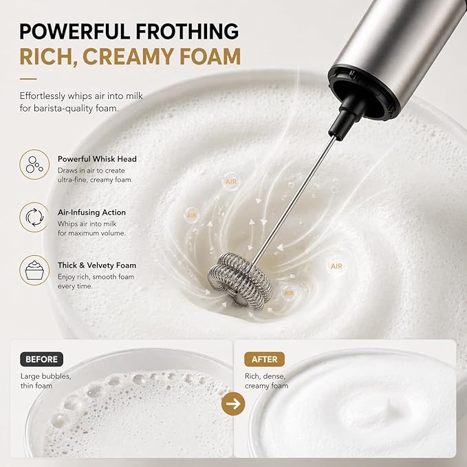 Rechargeable Milk Frother Battery Operated,2-Speed Portable Travel Frother,Electric Milk Foamer Coffee Frother for Latte, Cappuccino, Hot Chocolate Drink Mixer with Double Mini Whisks and USB Cable