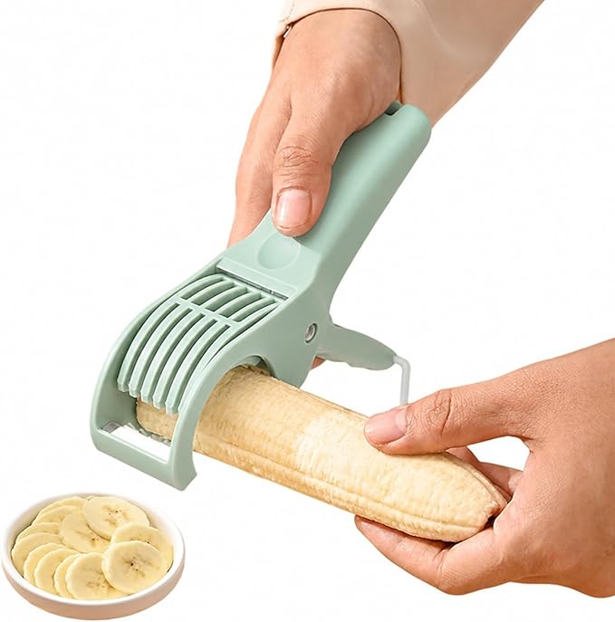 Banana Slicer Multi-Functional Banana Cutter Perfect as Grape Cutter & Strawberry Slicer, Kitchen Gadget for Fruits & Vegetables, Safe for Kids & Dishwasher Safe (Green)