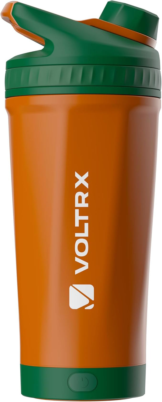 VOLTRX ChillMix Shaker Bottle Insulated Stainless Steel - USB C Rechargeable Electric Protein Shake Mixer, Shaker Cups for Protein Shakes and Meal Replacement, Neon Carrot, 16 oz