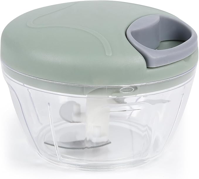 Manual Food Chopper, Garlic Chopper with Container, Vegetable Kitchen Cutter, Pull-String Hand Food Processor Sharp Blades Mincer Shredder for Cutting Onions Chili Ginger Herbs (Green, 500ml)