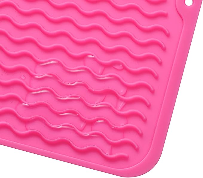 MicoYang Silicone Dish Drying Mat - Quick-Dry Raised Ridges, Dishwasher Safe, Heat Resistant 450°F, Roll-Up (Rose, 16x12 in)