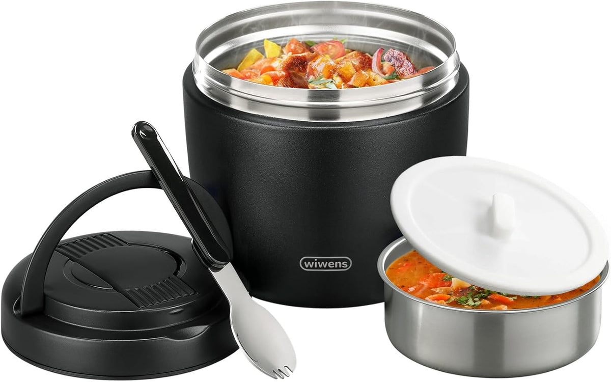 Thermo Food Jar for Hot Food 32OZ Soup Thermo Lunch Containers Wide Mouth Vacuum Insulated Stainless Steel Leakproof Bento Box with Spoon (Black)