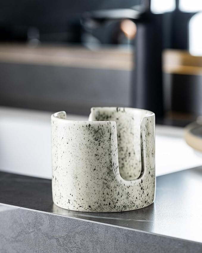 Zoeeker Kitchen Sink Sponge Holder, Dish Sponge Rack Ceramic Brush Holder Farmhouse Kitchen Dish Rack for Brush, Scrubbers, Bathroom, Sink, Speckled Glaze