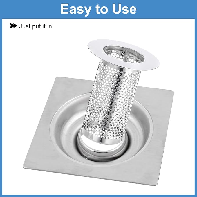 uxcell 2 Pack Shower Drain Strainer, 3.1" x 2" Stainless Steel Floor Drain Strainer Deep Sink Hair Catcher for Kitchen Bathroom Balcony Floor Drain, Fit Hole Size from 1.18" to 1.97"
