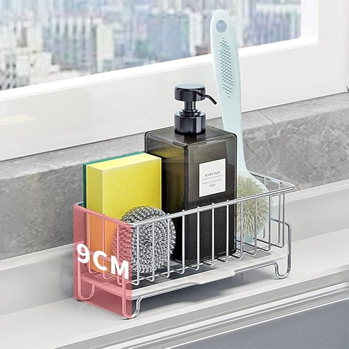Kitchen Countertop Sponge Holder, SUS 304 Stainless Steel Dish SoapOrganizer, Basket for Cleaning and Scrub Tool, Kitchen Sink Brush Caddy Holder
