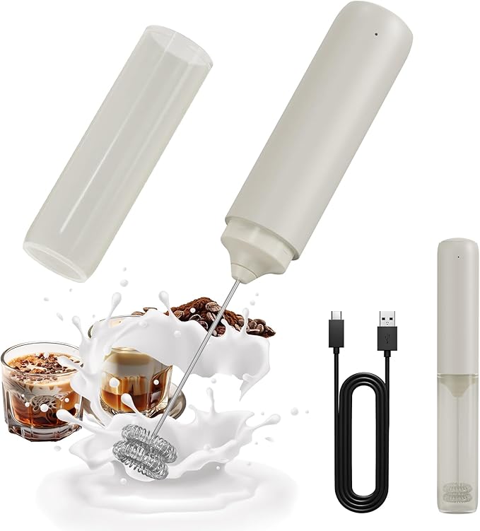 JOY Portable Rechargeable Milk Frother Hanheld, Beige