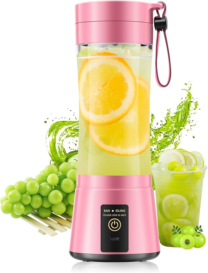 Cordless Portable Blender for Smoothies & Shakes - Personal Size Blender Lightweight & Rechargeable, 380Ml BAP Free Juice Cup with 6 Blades, Freshly Squeezed for Sports/Picnic
