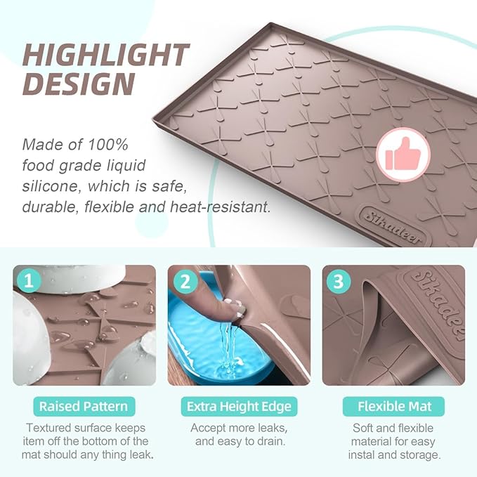 SIKADEER 25" x 22" Under Sink Mat Waterproof, Silicone Mat Kitchen Drawer Shelf and Cabinet Liner, Sink Protector for Kitchen Organizers and Storage, Boot Tray Pet Food Mats