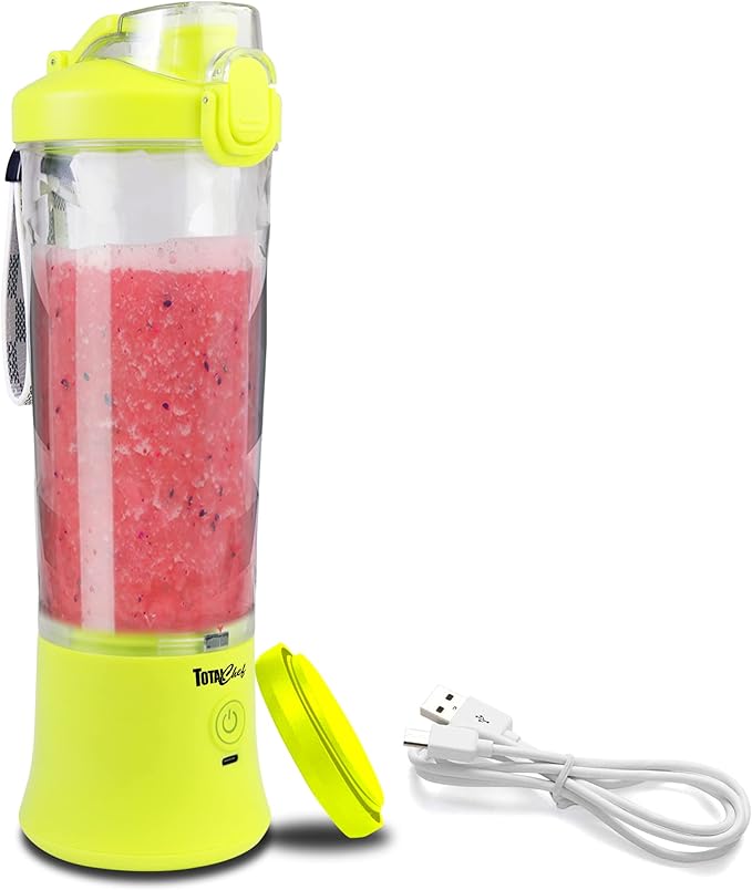 Total Chef Portable Blender - For Smoothies & Protein Shakes, USB Rechargeable Cordless Mini Travel Mixer, Personal Juicer, Ice Crusher, Blender Bottle for Home & Kitchen, 20oz, Neon Green