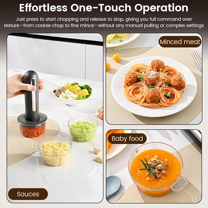 Wireless Electric Food Processor, 4-Cup Portable Food Chopper for Vegetables Meat Garlic, USB Rechargeable Mini Blender with Stainless Steel Blades
