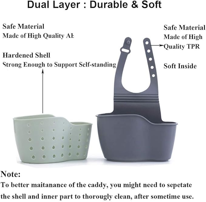 EC Kitchen Sink Caddy Sponge Holder Plastic Hanging Ajustable Strap Faucet Caddy with Holes