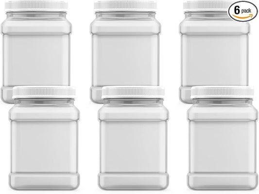 Mountain West Company 64 fl oz Square Clear Jar with Pinch Handle, 6 Count