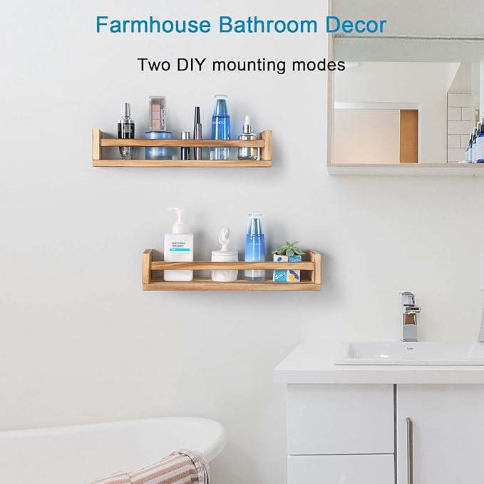 JORIKCHUO Nursery Book Shelves, Set of 2 Wood Floating Book Shelves for Kids Room, Kitchen Spice Rack, or Rustic Wall Mounted Shelves for Farmhouse Bathroom Décor (carbonized)