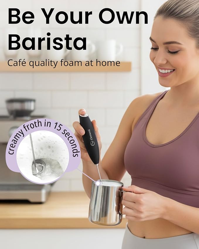 Elementi Pink Milk Frother Wand - Electric Handheld Matcha Whisk - Hand Frother for Coffee & Frappe Maker - Coffee Mixer - Electric Drink Stirrer - Hand Held Blender Stick & Mini Mixer (Hot Pink)