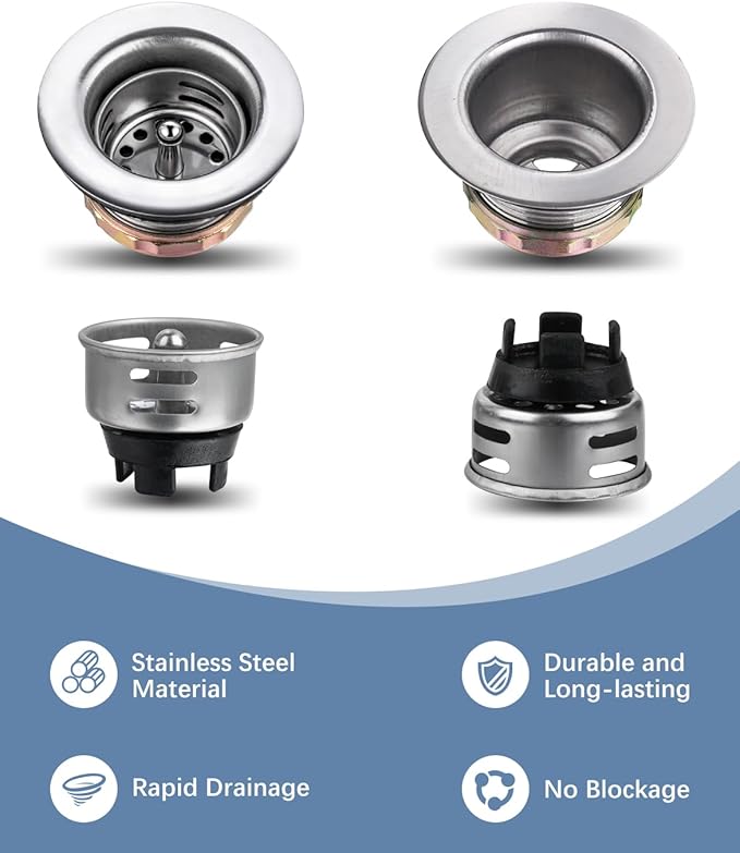 2" Stainless Steel RV Sink Drain Strainer Basket, Prep Bar Sink Drain Assembly, Small Drain Fits 2-Inch Openings