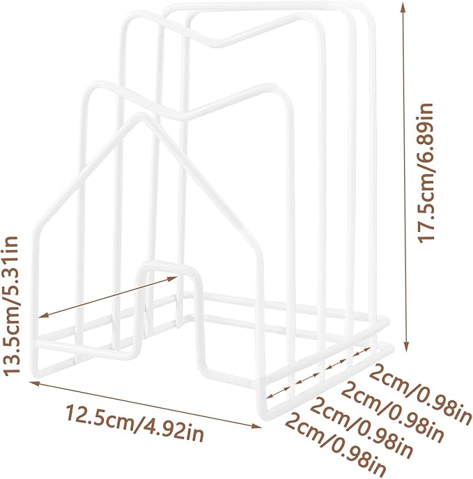 SUNFICON Cutting Board Holder W 2 Chip Bag Clips 304 Stainless Steel Chopping Board Rack Pot Lid Organizer Inside Cabinet Pot Cover Cookie Sheet Bakeware Serving Tray Cooling Rack Stand Kitchen White