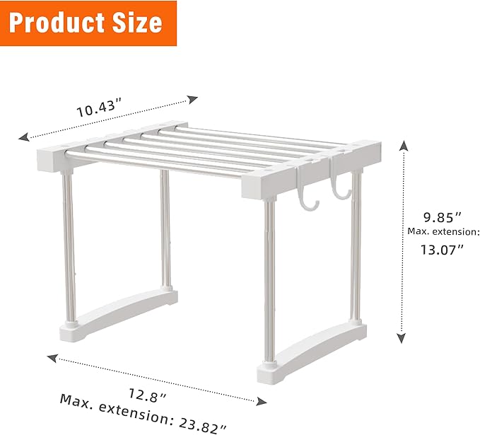 BLULEE Dual-Adjustable Cabinet Organizer Shelf,Expandable Width & Height Stackable Spice Rack with Snap-Lock,2-Tier Kitchen Organization and Storage for Under Sink,Countertop,Pantry,White,1Pack