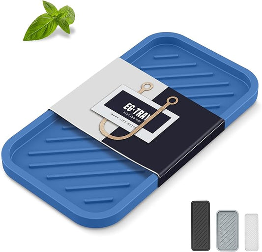 EG-SIPRO Silicone Sponge Holder, Large 10" Kitchen Sink Organizer Tray, Sponge Caddy Dish Soap for Scrubber, Soap Dispenser, Scouring Pad
