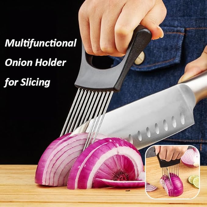 Onion Holder for Slicing, Lemon Slicer Cutter, Food Vegetable Chopper Assistant Tool for Meat, Potato and Tomato (Red, 1PCS)