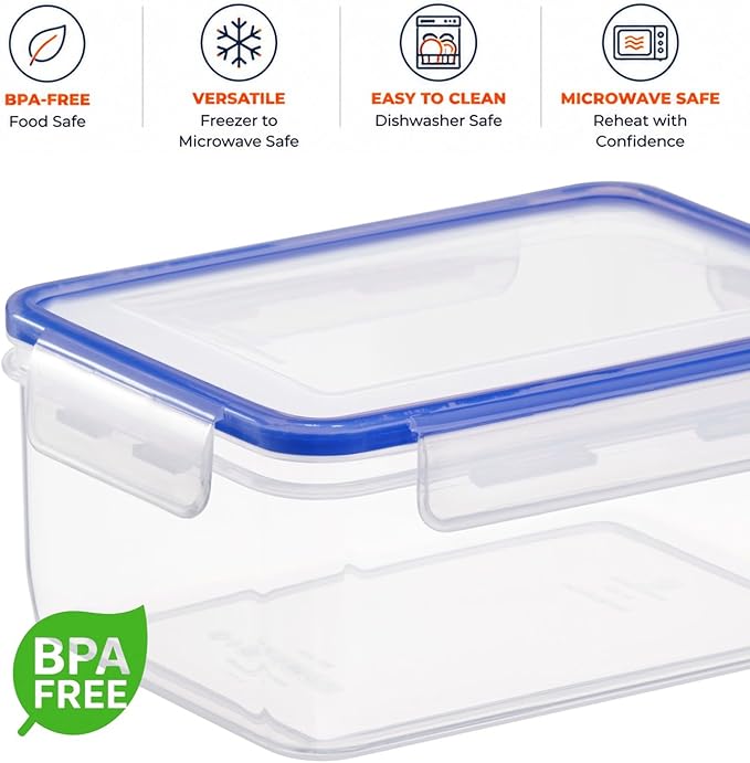 Tribello 68 oz Airtight Food Storage Containers with SnapTight Lids – Clear, Stackable, BPA-Free Meal Prep Containers for Kitchen, Freezer & Pantry – 3-Pack