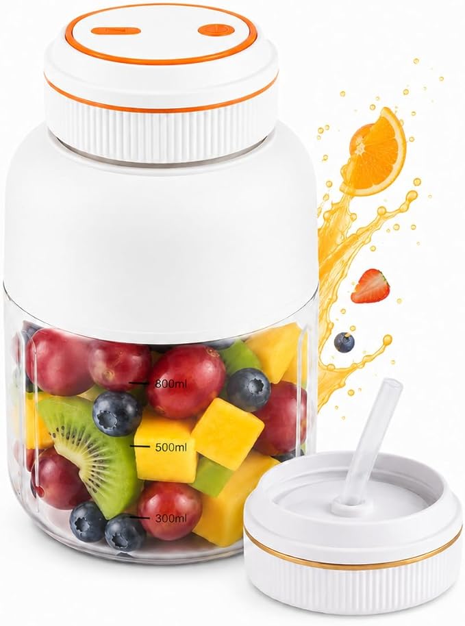 Portable Appliances Juicer, 2026 New 44oz Personal Size Blender for Shakes and Smoothies, Dual Lid Compact Travel Drinking Cup with Leakproof Handle for Office Outdoor (White, 1300 Milliliters)
