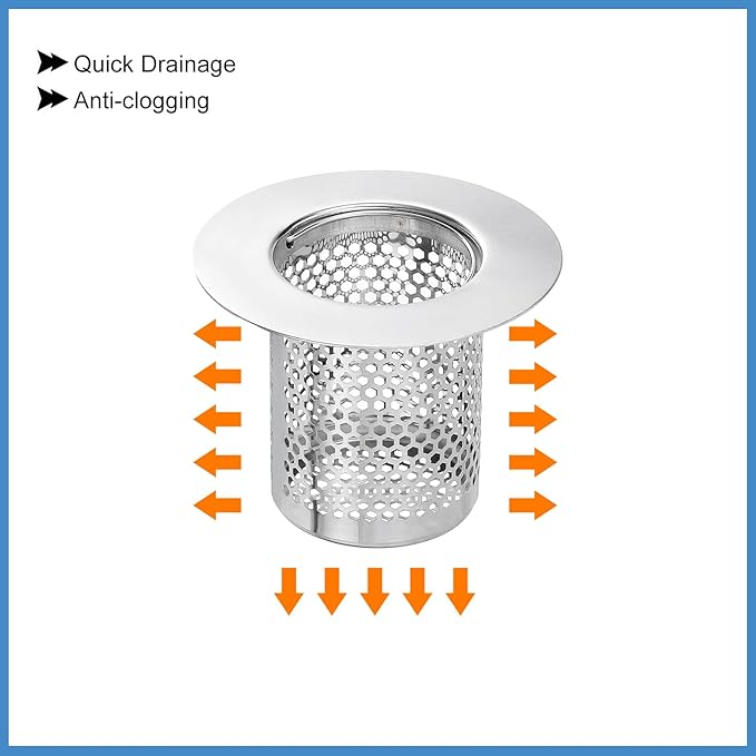 uxcell 4 Pack Shower Drain Strainer, 2" x 2.6" 304 Stainless Steel Floor Drain Strainer Deep Sink Hair Catcher for Kitchen Bathroom Balcony Floor Drain, Fit Hole Size from 1.5" to 2.6"