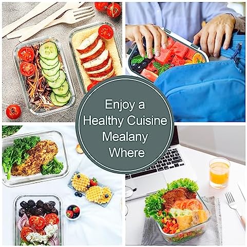 10 PACK Glass Meal Prep Containers Set with Lids, Grey