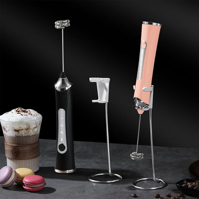 Rechargeable Milk Frother Handheld For Coffee,3 Speeds Frother Wand With Stand, Batidora De Mano Electrica,Coffee Frother With 2 Heads,Drink Mixer Electric Handheld,Kitchen Essentials (Colorful 1)